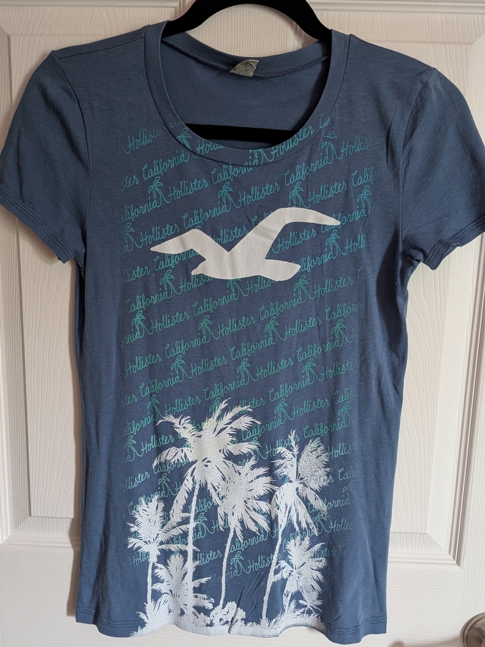 Hollister Womens Blue Graphic Palm-Print Tee